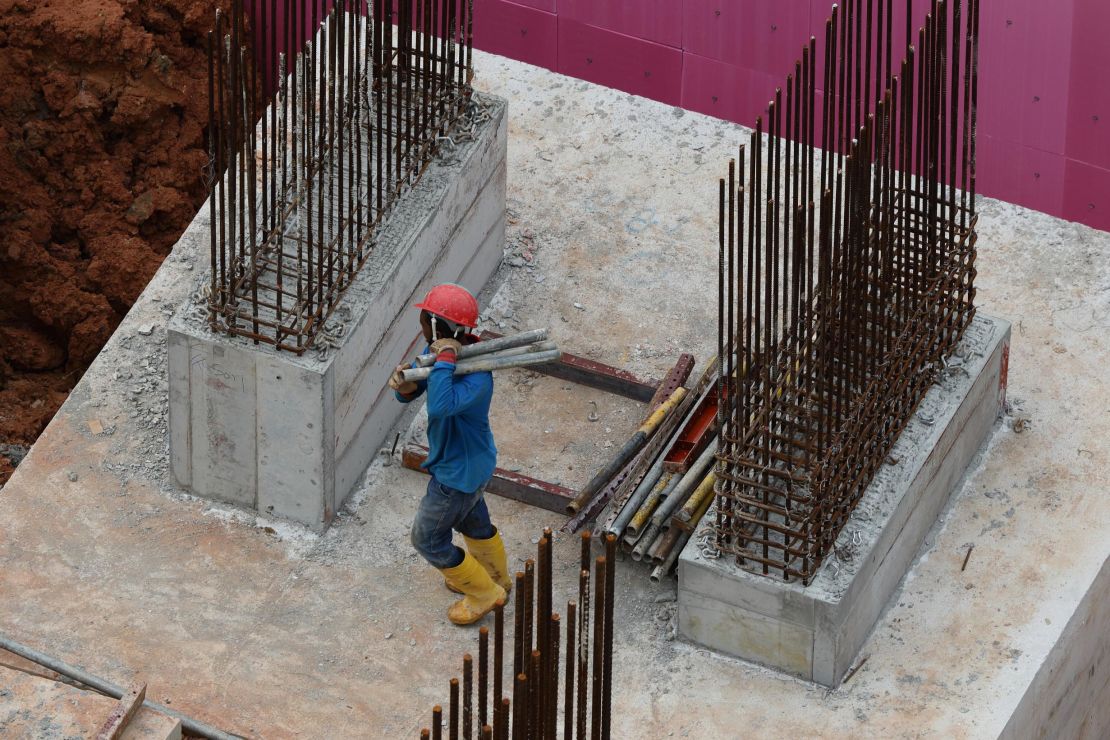 A migrant worker at a construction site in Singapore.