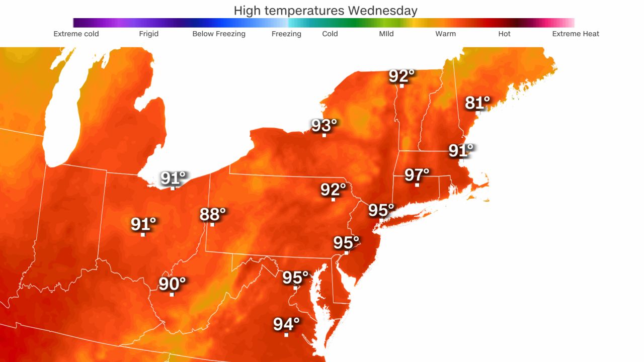 weather forecast high temperature wednesday northeast