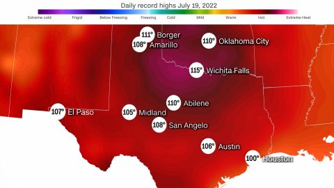 weather record temperatures July 19 2022 oklahoma texas