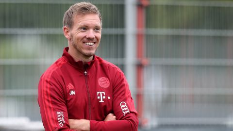 Nagelsmann smiles during a training session on July 7, 2021.