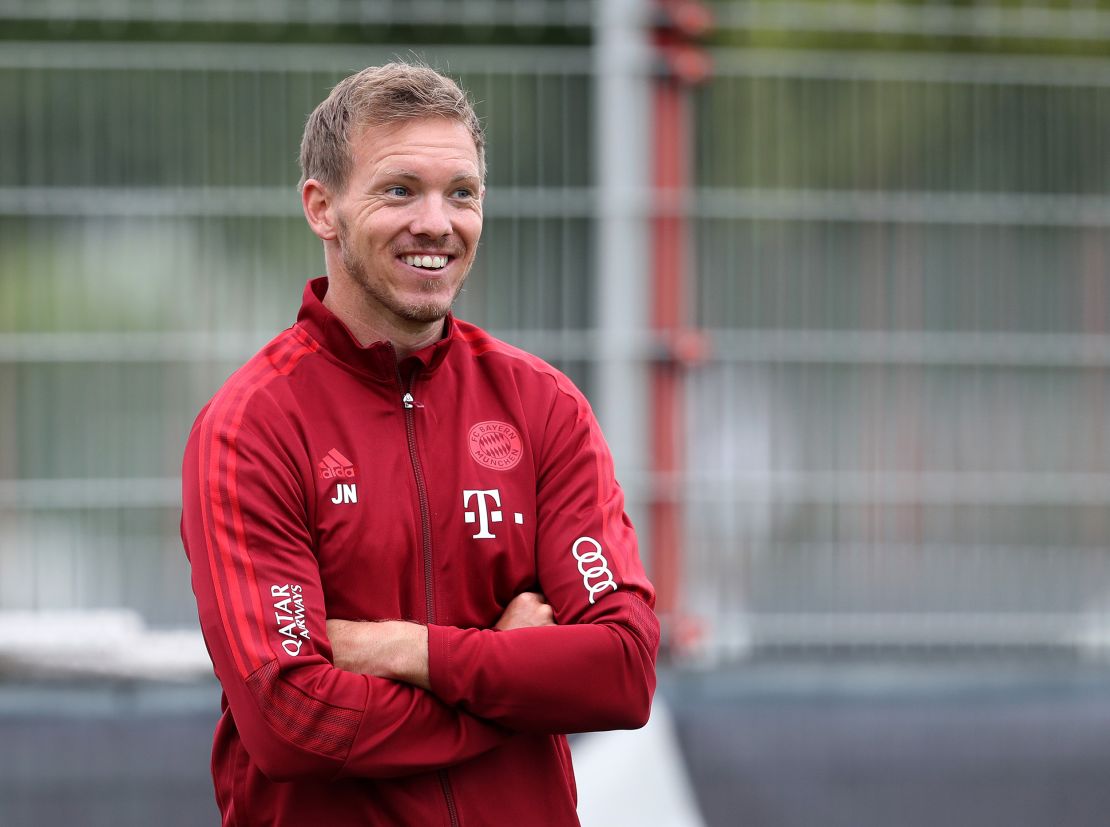 Nagelsmann smiles during a training session on July 7, 2021.