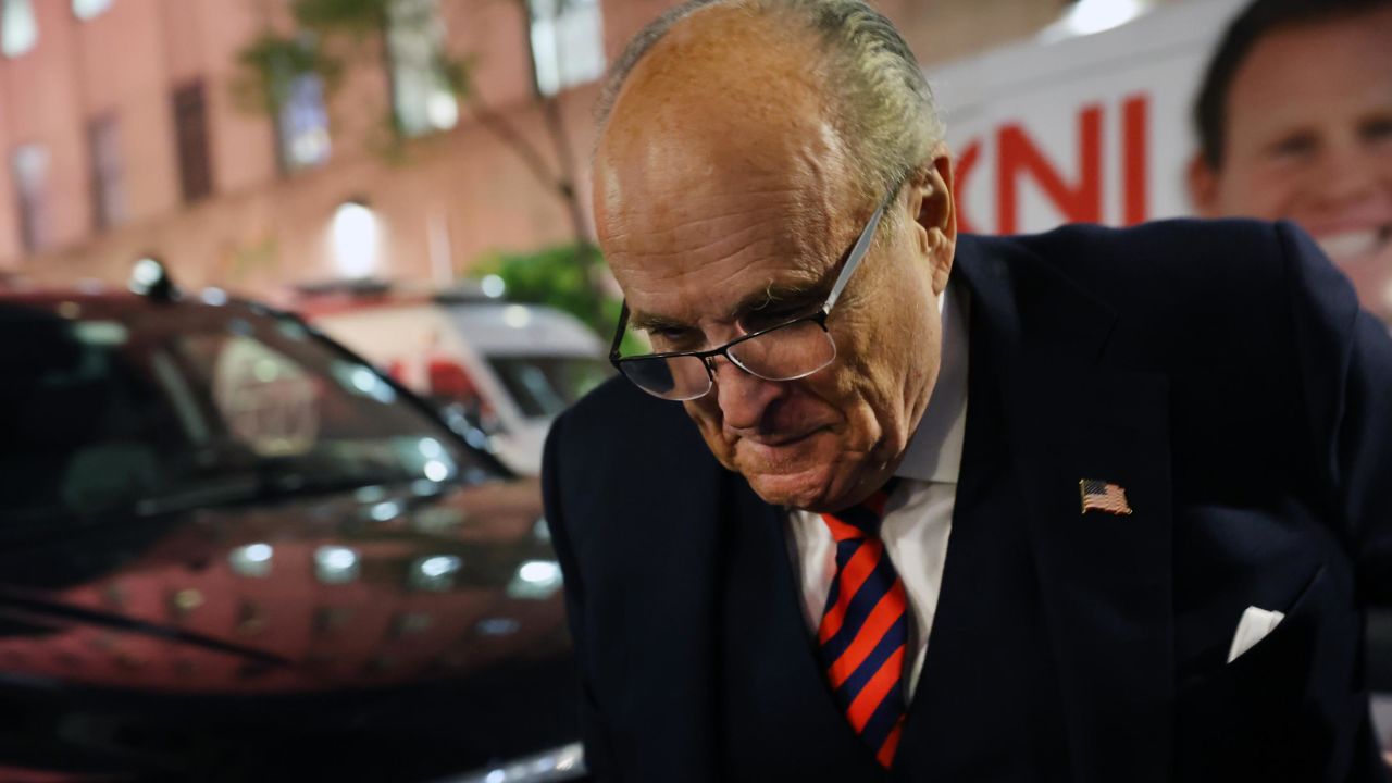 NEW YORK, NEW YORK - JUNE 28: Rudy Giuliani appears in support of his son, New York Republican gubernatorial primary candidate Andrew Giuliani, at an election night watch party in Manhattan on June 28, 2022 in New York City. Andrew Giuliani lost to Rep. Lee Zeldin (R-NY), who will take on Democratic Gov. Kathy Hochul this fall. (Photo by Spencer Platt/Getty Images)