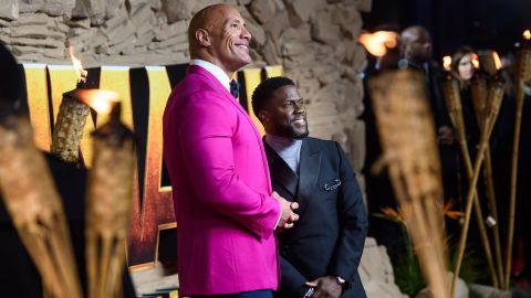Dwayne Johnson (left) and Kevin Hart, seen here attending the 'Jumanji: The Next Level' UK premiere in Waterloo, London, recently took part in an internet challenge with hilarious results. 