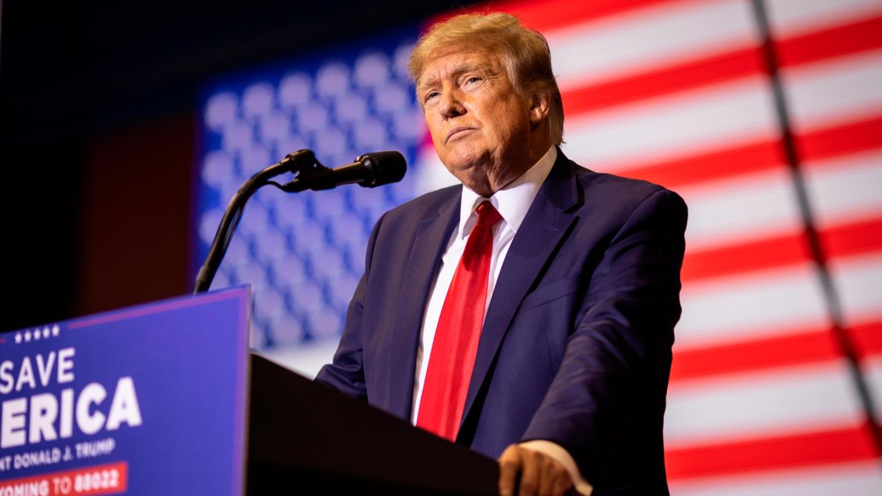 CASPER, WY - MAY 28: Former President Donald Trump speaks at a rally on May 28, 2022 in Casper, Wyoming. The rally is being held to support Harriet Hageman, Rep. Liz Cheney's primary challenger in Wyoming. (Photo by Chet Strange/Getty Images)