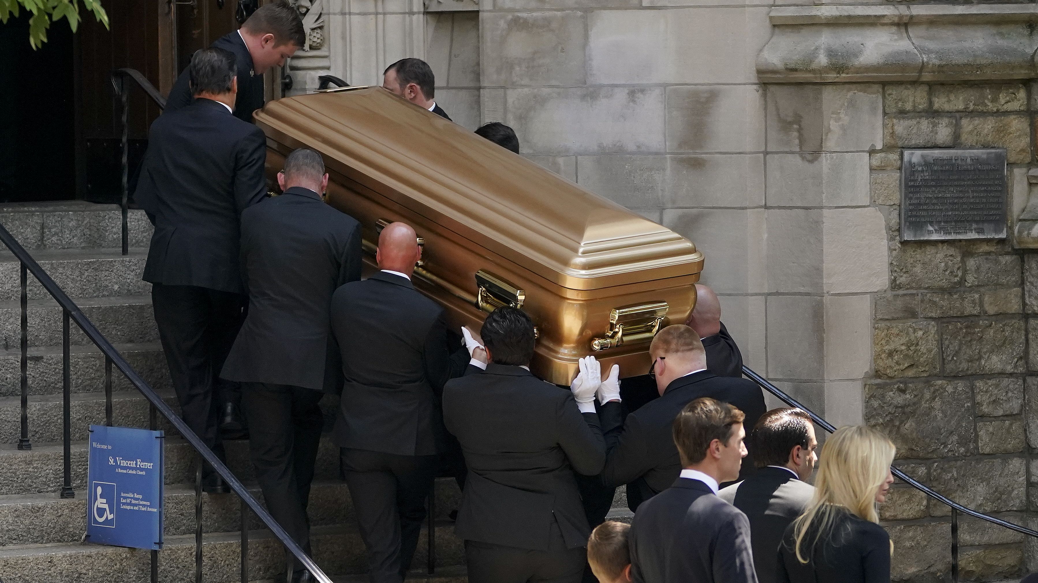 Pallbearers carry Ivana Trump's casket in New York on Wednesday.