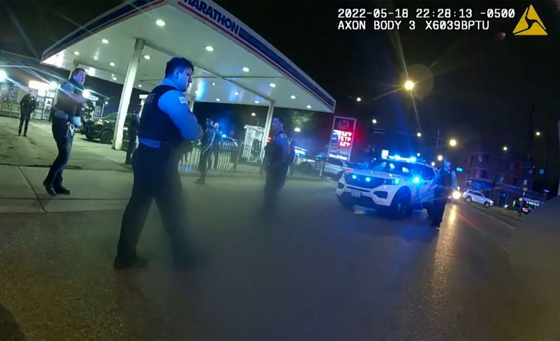 A scene shows the aftermath of a shooting of a 13-year-old by Chicago police on May 18, 2022.