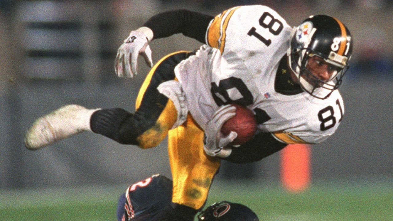 Charles Johnson comes down with a reception during a game between the Pittsburgh Steelers and the Chicago Bears in 1995. 