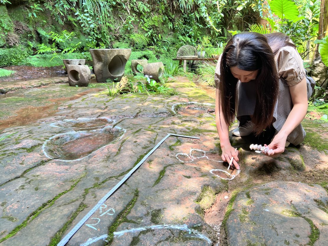 A diner spotted the dinosaur footprints in the courtyard of a restaurant in China's Sichuan province. 
