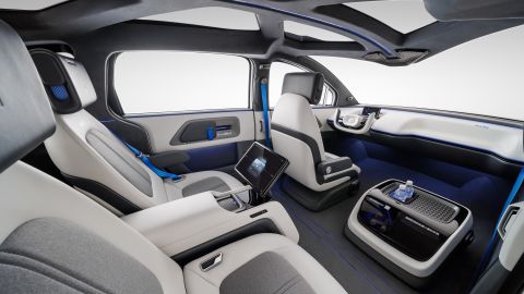 An interior shot of Baidu's new robotaxi. The steering wheel is detachable, and will be removed once the company receives approval from authorities, according to a company executive.