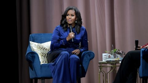 Michelle Obama discusses her new book 'Becoming' with Michelle Norris in front of a sold-out audience of more than 20,000 people at TD Garden on November 24, 2018 in Boston.
