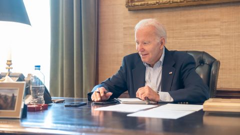 US President Joe Biden is seen in this photo shared to Twitter, after he tested positive for Covid-19 on Thursday, July 21. 
