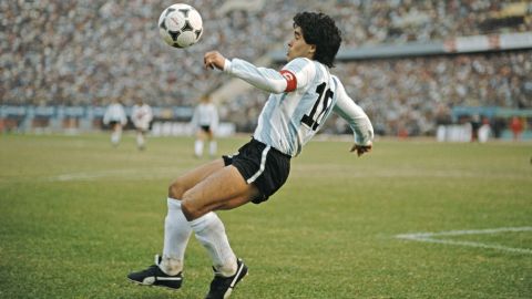 Cannon shot of Argentine icon Diego Maradona at the 1986 FIFA World Cup.