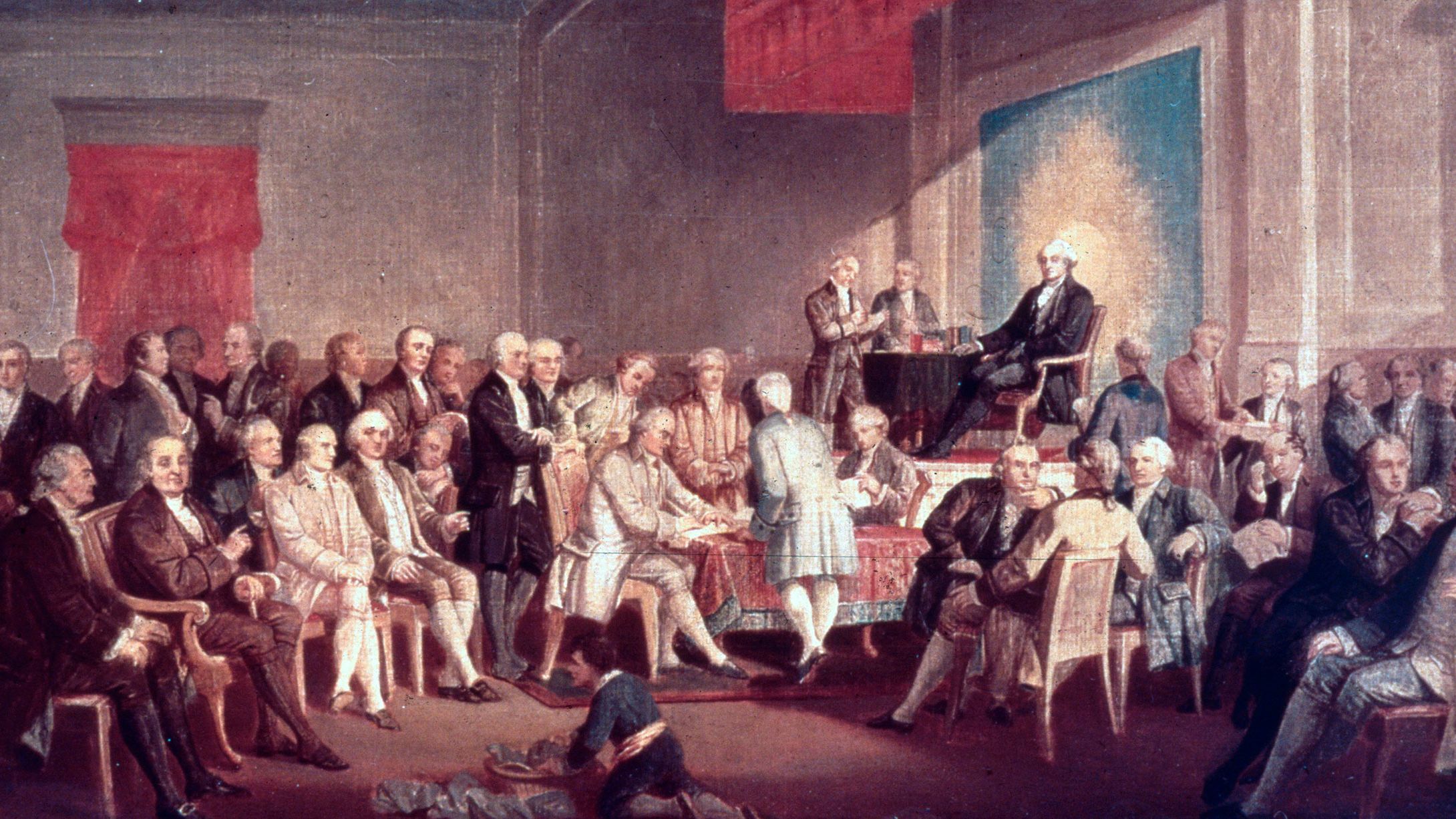 This painting chronicles lawmakers' signing of the Constitution of the United States in 1787. 