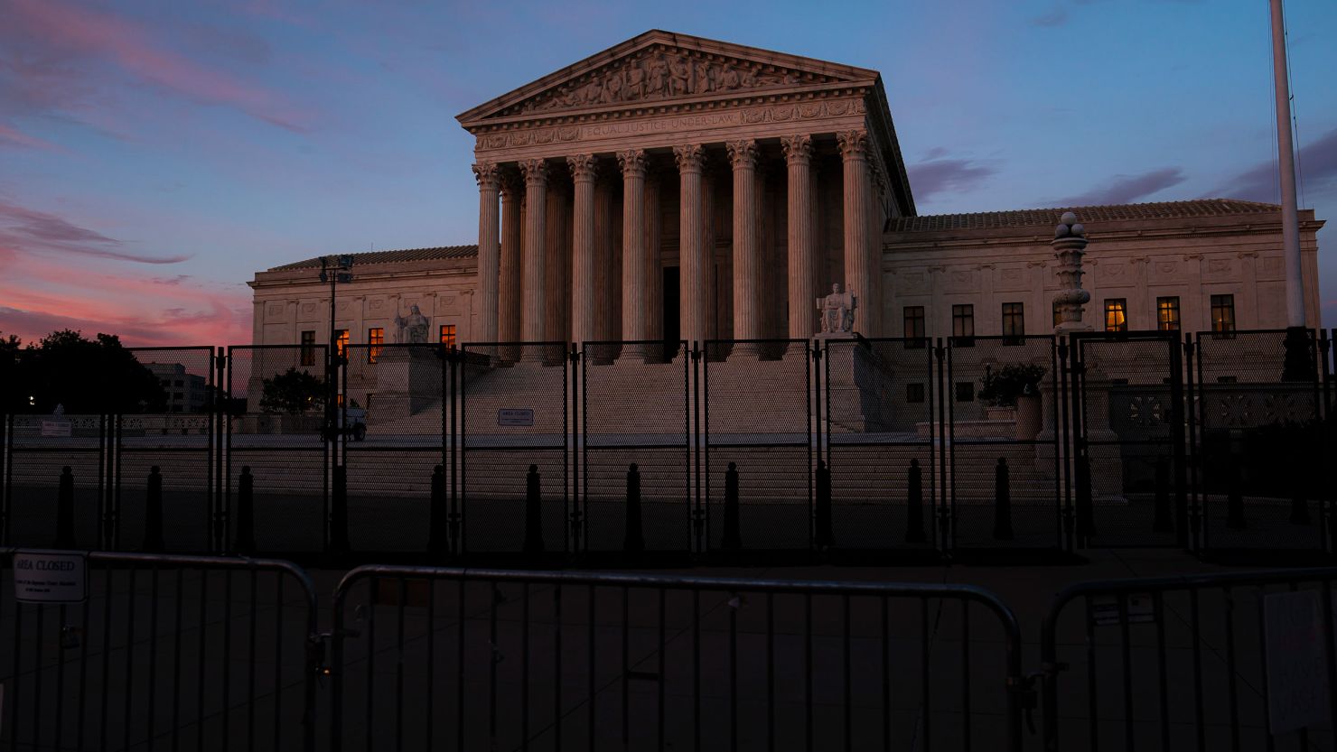 WASHINGTON, DC - JUNE 28: The sun sets in front of the Supreme Court on June 28, 2022, in Washington, DC. (Photo by Nathan Howard/Getty Images)