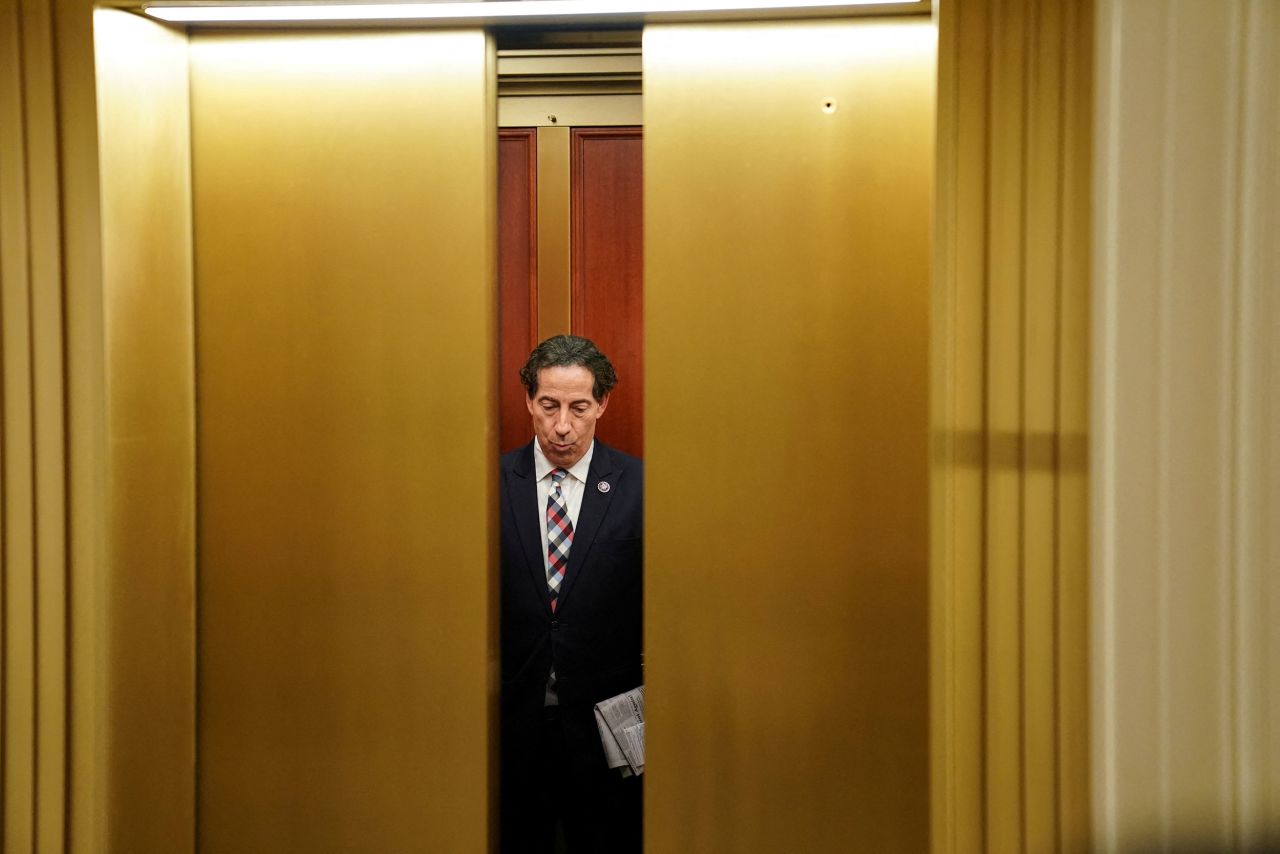 US Rep. Jamie Raskin, one of the committee members, rides in an elevator before the hearing on July 21.