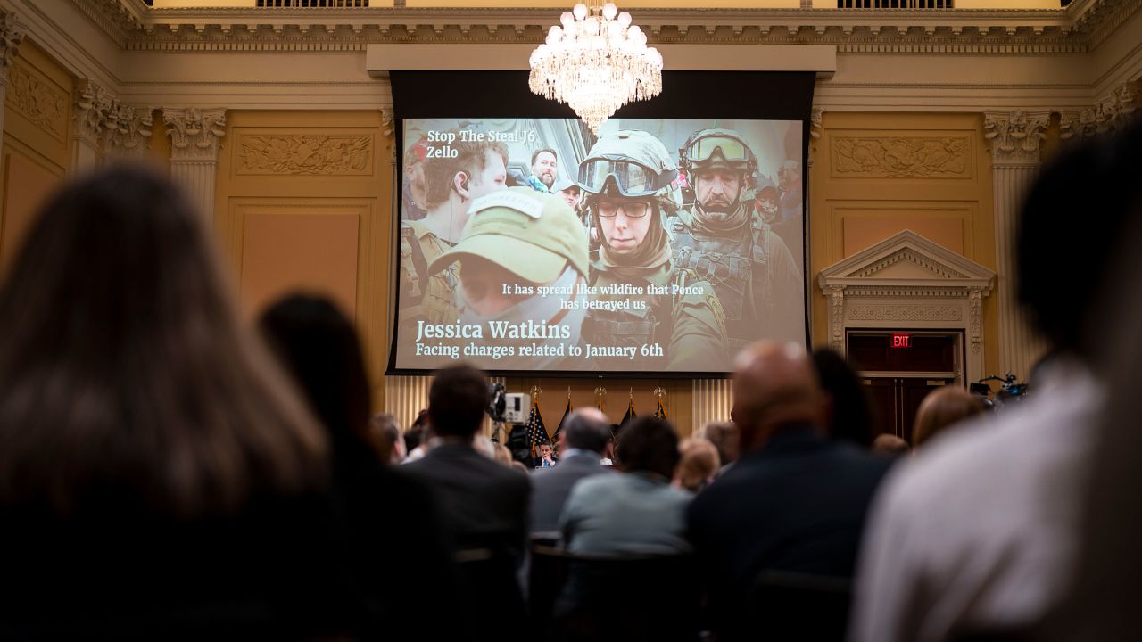 Footage from last year's US Capitol attack is seen on July 21.