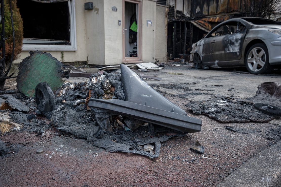 A melted garbage bin in front of Shumanska's home. 