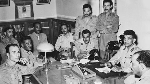 Some of the Egyptian military leaders who led the July 23 coup d'état, including Gamal Abdel Nasser, pose for photo in Cairo, Egypt on July 31, 1952.
