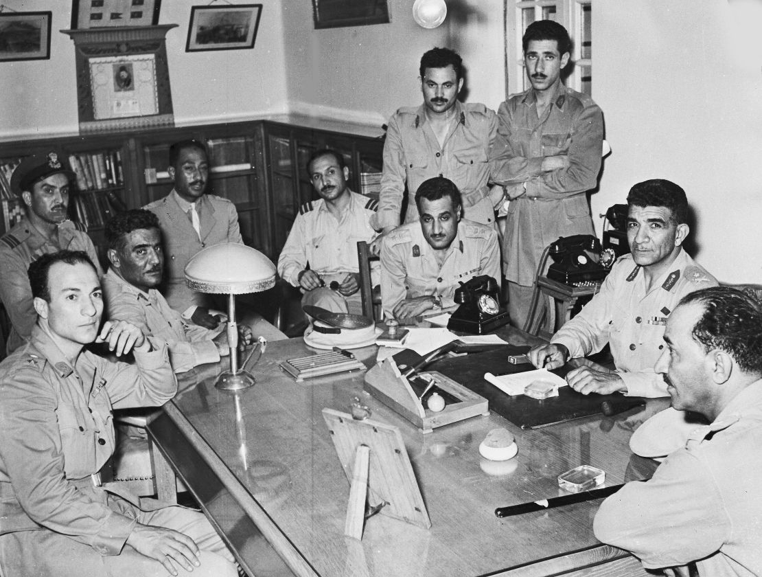Some of the Egyptian military leaders who led the July 23 coup d'état, including Gamal Abdel Nasser, pose for photo in Cairo, Egypt on July 31, 1952.