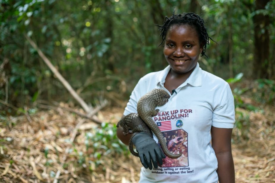 The sanctuary opened in 2017, providing a haven for confiscated, surrendered and orphaned wildlife. The team of dedicated caregivers is crucial to their survival and Mercy Doe (pictured), Juty Deh Jr. and Beyan Borbor look after the animals 24/7.  