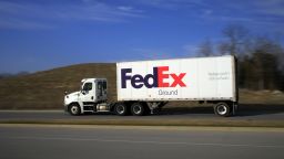 A FedEx Corp. Ground semi truck drives through Louisville, Kentucky, U.S., on Tuesday, March 9, 2021. 