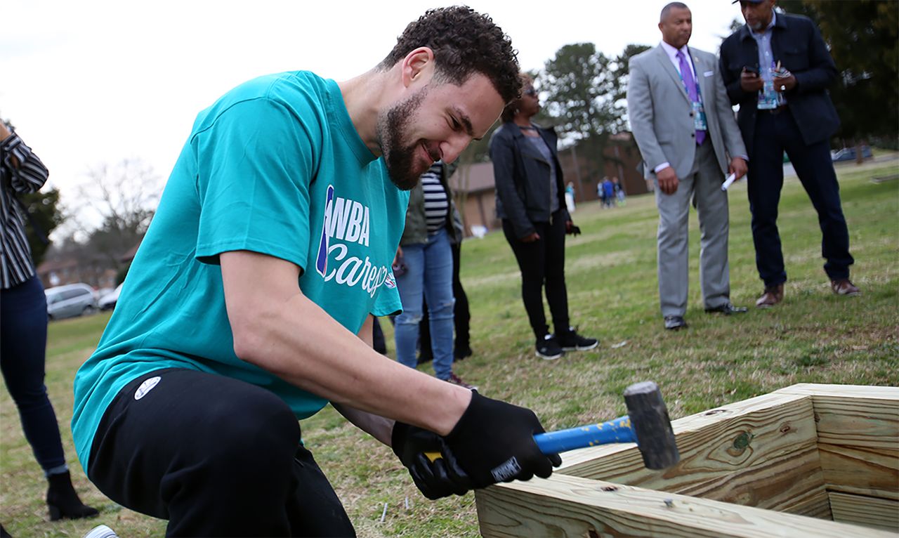 Five-time NBA All-Star and Golden State Warriors basketball player Klay Thompson volunteers with the Green Sports Alliance. The NBA partnered with the <a href="https://green.nba.com/partners/" target="_blank" target="_blank">Green Sports Alliance</a> to raise awareness and funds for protecting the environment. 