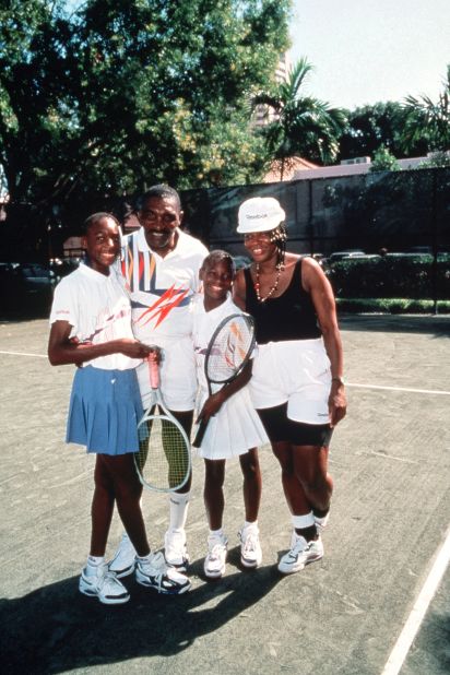 Williams' father, Richard, <a href="https://www.cnn.com/2015/09/11/tennis/gallery/richard-williams-serena-venus-tennis/index.html" target="_blank">coached her</a> and her older sister, Venus, to play tennis at an early age. From left are Venus, Richard, Serena and mother Brandy.