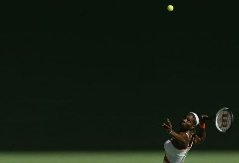 Serena serves during the Australian Open in 2003. She defeated her sister Venus in the final that year.