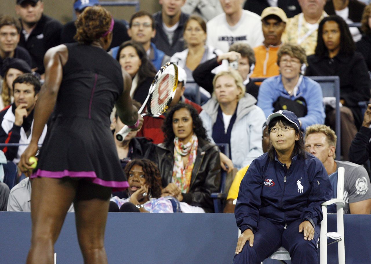 Williams screams at a line judge who called her for a foot fault during a semifinal match at the US Open in 2009. Williams lost the match and was fined a record $82,500. She was also placed on probation for two years. 