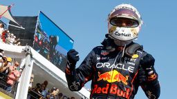 Red Bull Racing's Dutch driver Max Verstappen celebrates as he leaves his car after winning the French Formula One Grand Prix at the Circuit Paul-Ricard in Le Castellet, southern France, on July 24, 2022.
