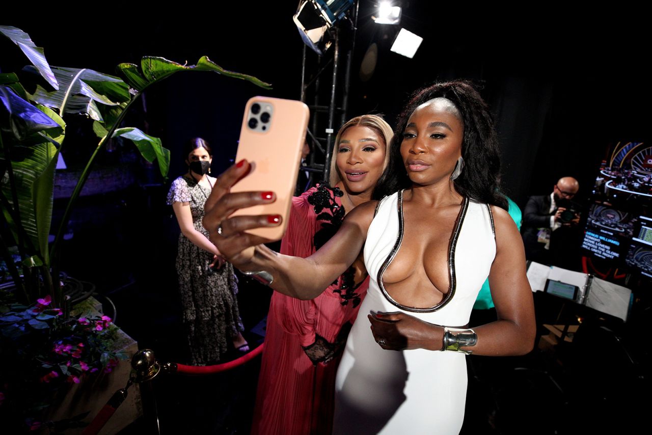 The Williams sisters take a selfie backstage at the Academy Awards in March.