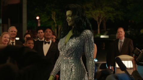 A computer-enhanced Tatiana Maslany plays the title role in 'She-Hulk: Attorney at Law.'