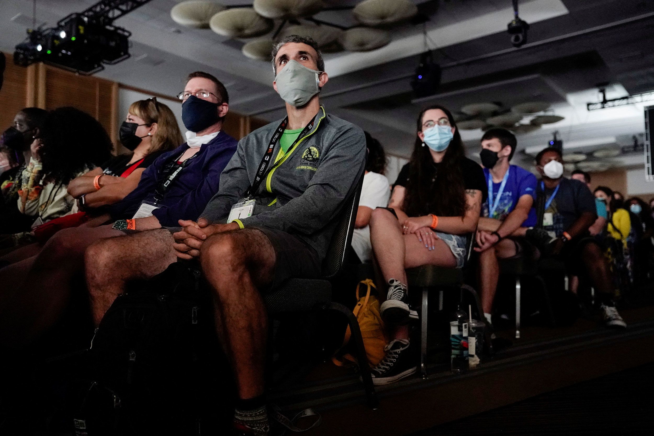 Attendees watch an episode of 'Abbott Elementary' before a remote panel featuring the show's cast on July 21.