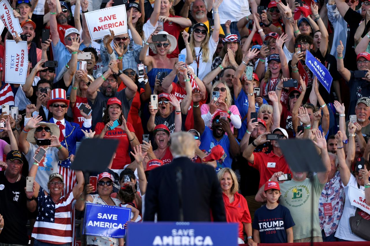 Trump holds <a href="https://www.cnn.com/2021/06/26/politics/trump-rally-anthony-gonzalez/index.html" target="_blank">his first post-presidency rally</a> at the Lorain County Fairgrounds in Wellington, Ohio, in June 2021.