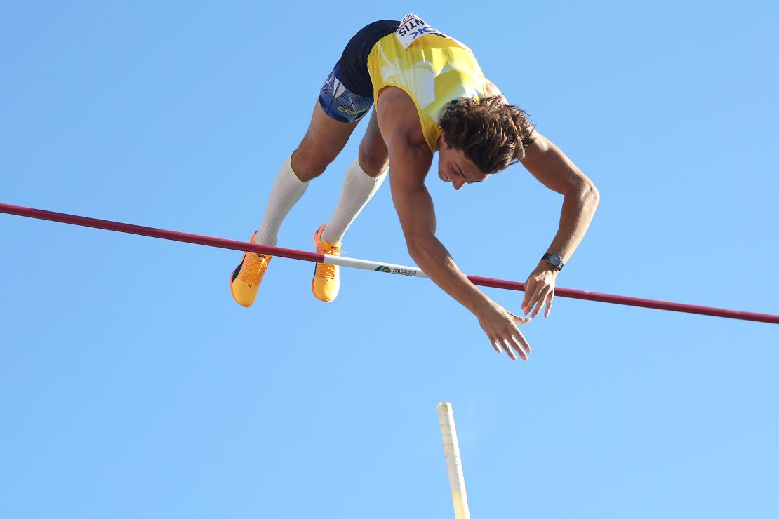 Duplantis competes in the men's pole vault final on day ten of the World Athletics Championships.