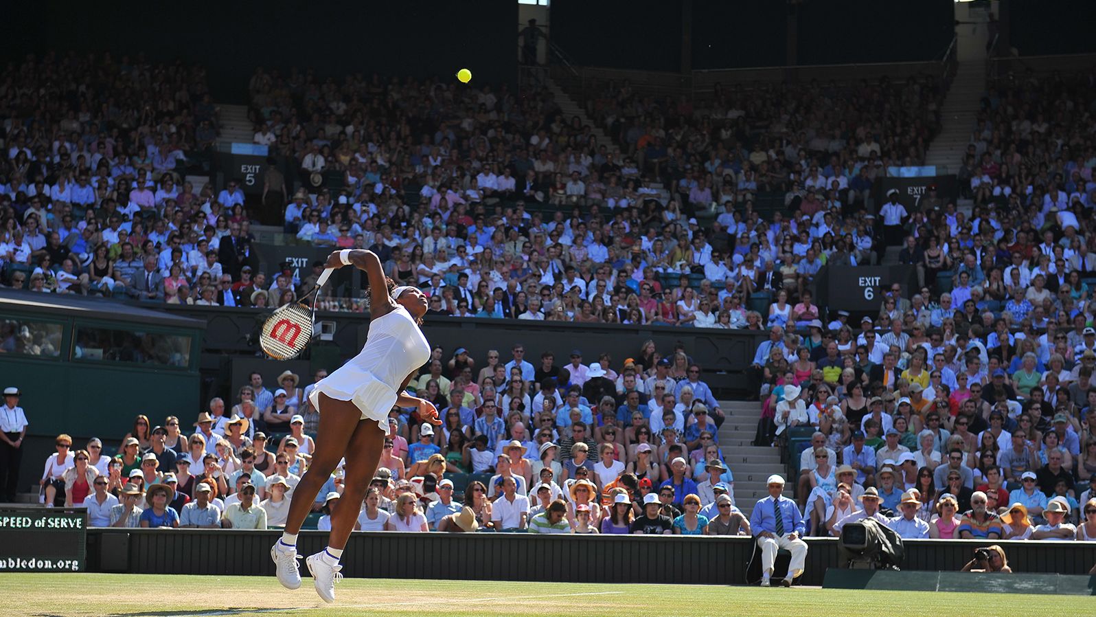 Serena plays at Wimbledon in 2008.