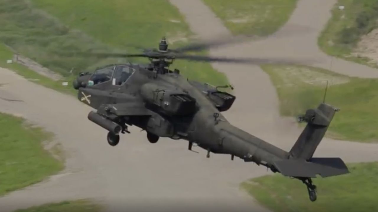 A US Army Apache helicopter trains in Pocheon, South Korea, on July 25.