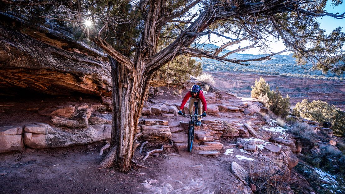 A mountain biker rides in the Kokopelli trail system near Fruita, Colorado.