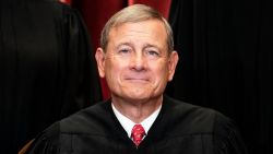 Chief Justice John Roberts sits during a group photo of the Justices at the Supreme Court in Washington, DC on April 23, 2021. (Photo by Erin Schaff / POOL / AFP) (Photo by ERIN SCHAFF/POOL/AFP via Getty Images)