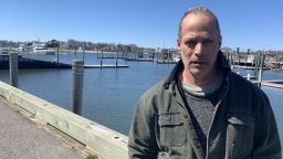 Author Sebastian Junger stands outside Cape Cod Hospital, where his life was saved.