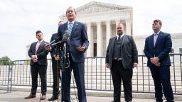 WASHINGTON, DC - ARPIL 26: Texas Attorney General Ken Paxton speaks to reporters after the Supreme Court oral arguments in the Biden v. Texas case at the Supreme Court on Capitol Hill on Tuesday, April 26, 2022 in Washington, DC. 