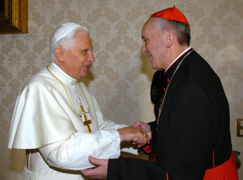 Francis meets Pope Benedict XVI, the man he would eventually succeed, while on a trip to the Vatican in 2007.