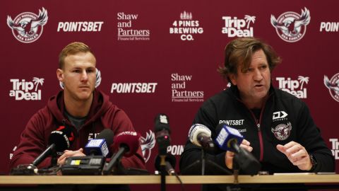 Manly Warringah Sea Eagles captain Daly Cherry-Evans and coach Des Hasler speak to the media.