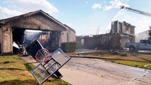 No injuries were reported after flames tore across parts of Balch Springs, Texas, on Monday.