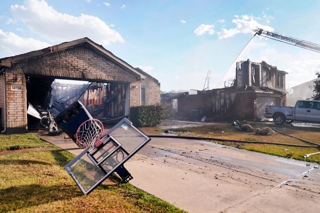 No injuries were reported after flames tore across parts of Balch Springs, Texas, on Monday.