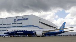 In this Friday, March 31, 2017, file photo, Boeing employees stand near the new Boeing 787-10 Dreamliner at the company's facility in South Carolina after conducting its first test flight at Charleston International Airport in North Charleston, S.C. 