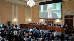 A video of former President Donald Trump is shown on a screen, as the House select committee investigating the Jan. 6 attack on the U.S. Capitol holds a hearing at the Capitol in Washington, Thursday, July 21, 2022. 