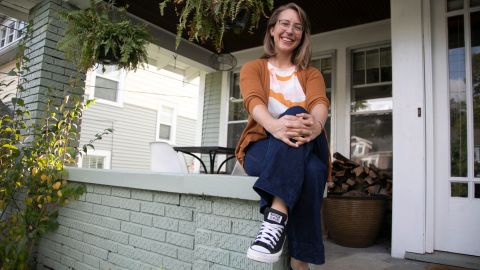 Democrat candidate for Michigan's 3rd district Hillary Scholten poses for a portrait at her Grand Rapids home in September 2020.