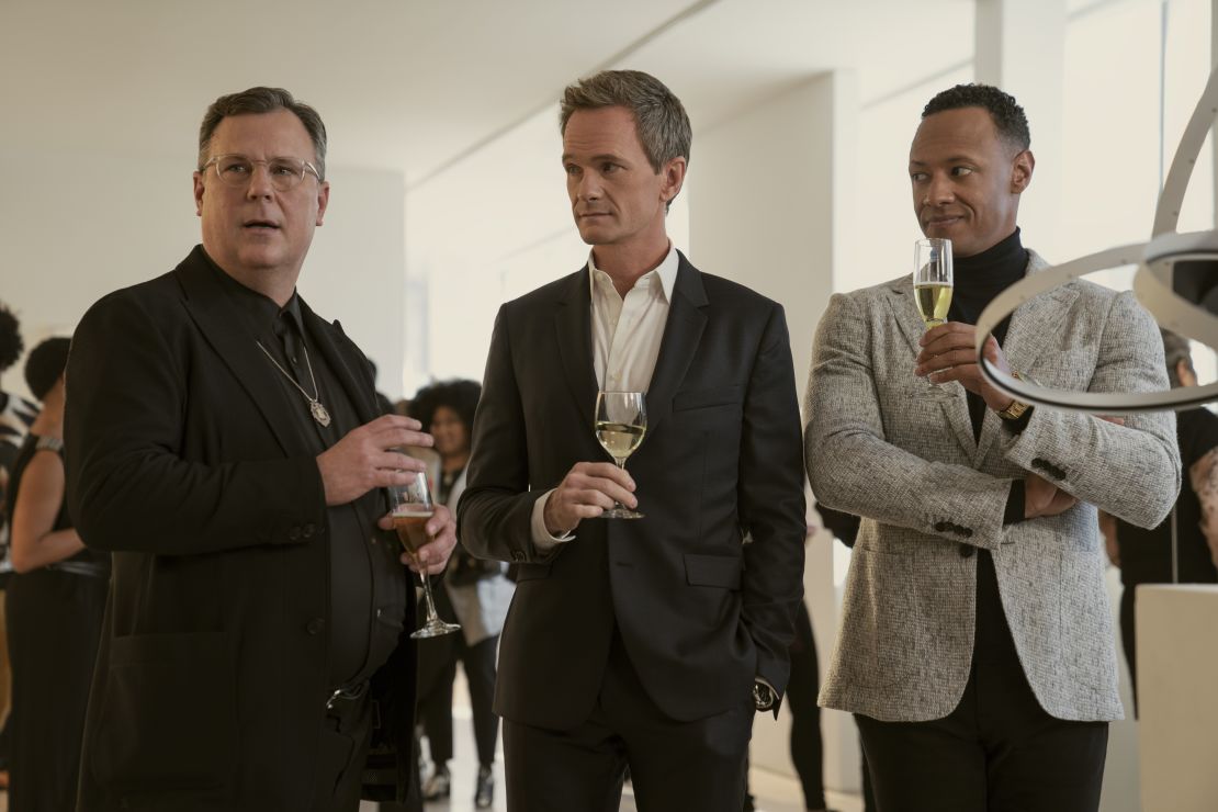 (From left) Brooks Ashmanskas as Stanley James, Neil Patrick Harris as Michael Lawson, Emerson Brooks as Billy Jackson star in "Uncoupled." 