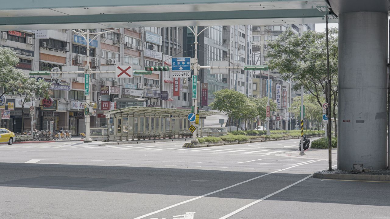 Empty streets during an air defense drill in Taipei on July 25.